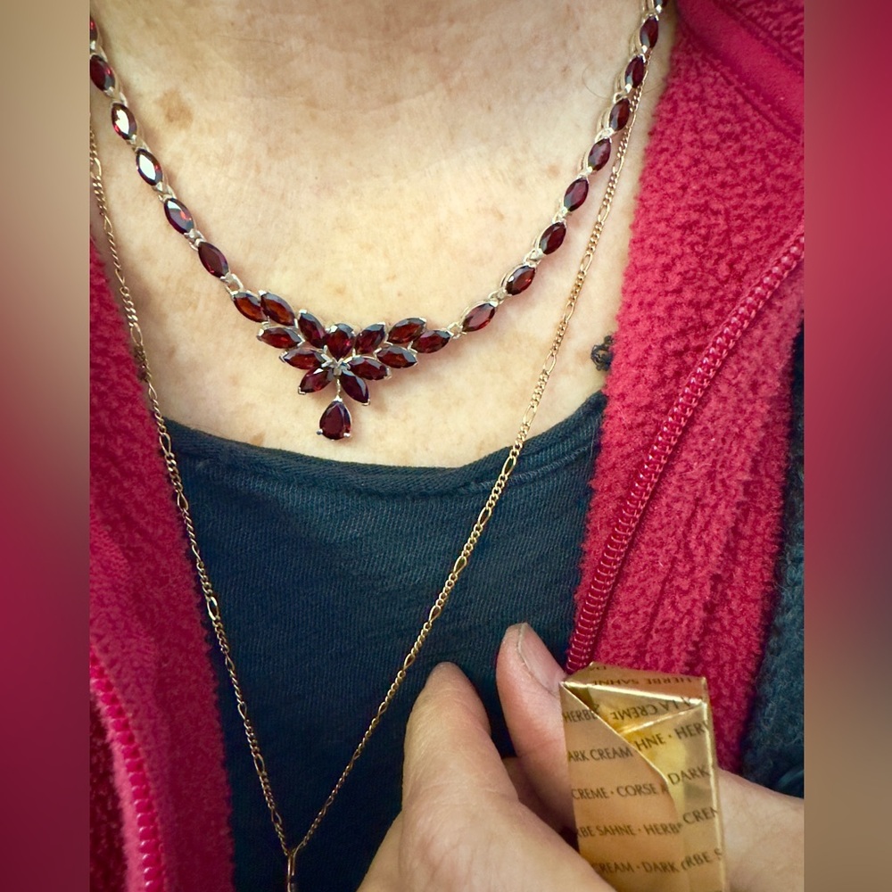 Sterling Garnet eternity Bib Necklace
